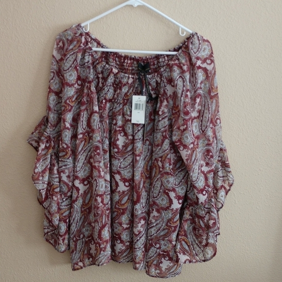 i jeans by Buffalo Tops - NWT i Jeans by Buffalo Bell Sleeve Paisley Boho Sheer Blouse Size L